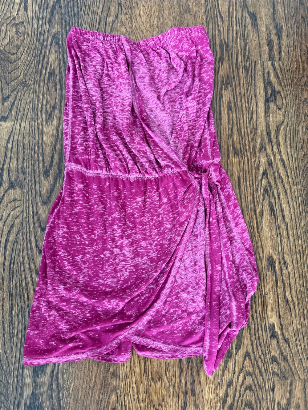 BECCA Strapless Velvet Wrap Dress in Fuchsia